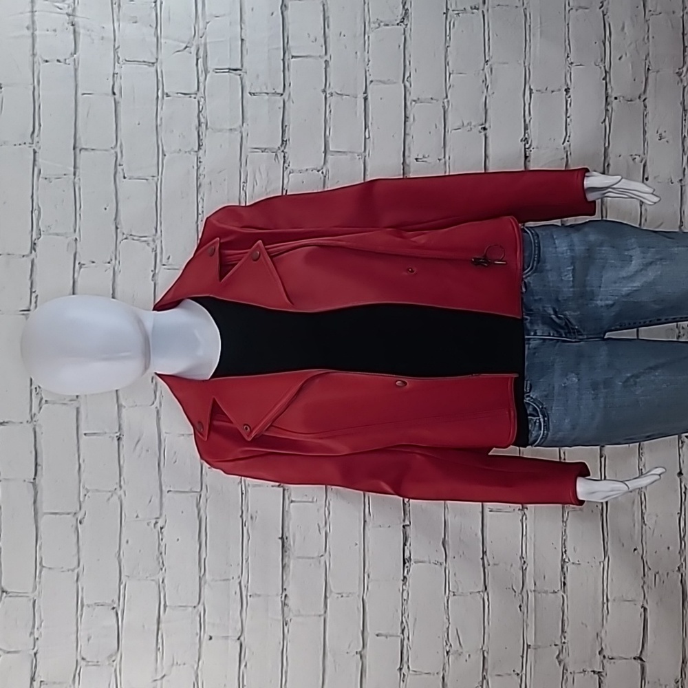 Akris Punto Asymmetric Zip Fitted Lux Nappa Leather Biker Jacket in Red - NWOT - Picture 3 of 17